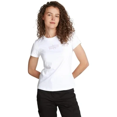 Image of Calvin Klein Jeans Outlined SLIM TEE Print Tshirt, Women&#039;s, Size: XS, Bright white