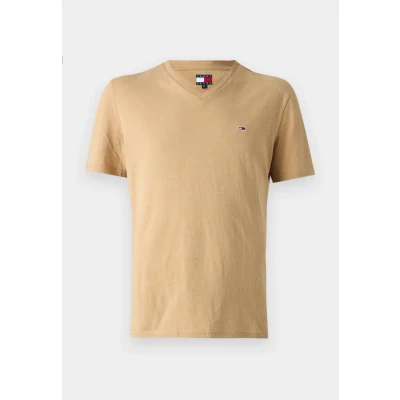 Image of Tommy Jeans SLIM Jaspe V NECK TEE Basic Tshirt, Men&#039;s, Size: 48, Relic tan