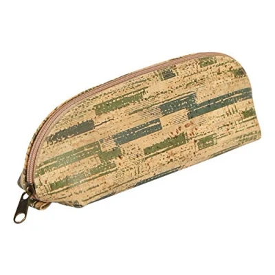 Image of Clairefontaine Ref 420015C Cork Small Oval Pencil Case (Vegan Certified) 16 x 5 6cm, Made From Real Material, Metal Zip &amp; Pull Tab Stripped