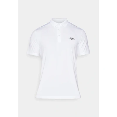Image of Callaway Men&#039;s Golf Polo Shirt, Heathered Jacquard, Moisture Wicking, SwingTech, 95% Polyester 5% Elastane, Regular Fit, Short Sleeve, [Mixed], Bright White, L