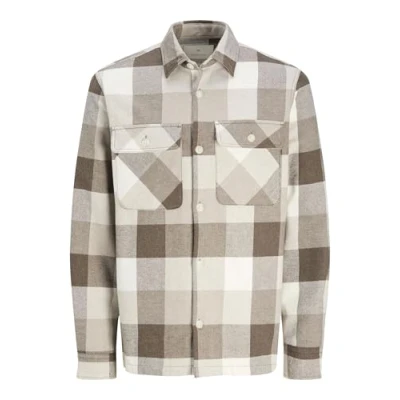 Image of JACK &amp; JONES Men&#039;s Jprraymond Melange Check Ls Overshirt Sn Long Sleeve Shirt, Walnut/Fit: Comfort Fit, XS