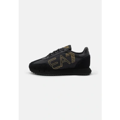 Image of EA7 Emporio Armani Vintage Unisex Trainers, Size: 3.5, Triple black/gold Leather and textile