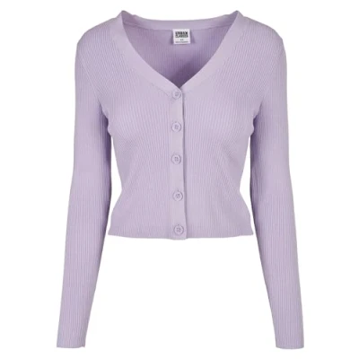 Image of Urban Classics Ladies Short RIB KNIT Cardigan Cardigan, Women&#039;s, Size: Large, Lilac