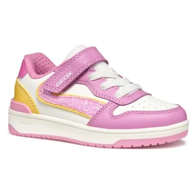 Image of Geox Washiba GIRL Trainers for kids, Size: 13K, Dark pink/yellow Imitation leather/ textile