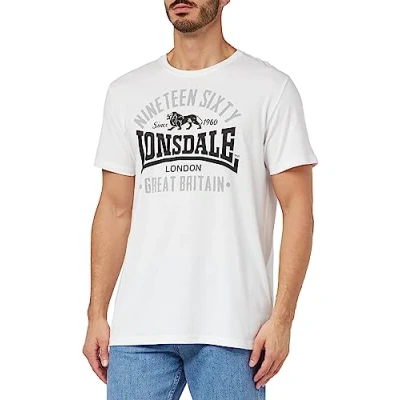 Image of Lonsdale Normale Passform Kilchoan Print Tshirt, Men&#039;s, Size: 3XL, White black grey