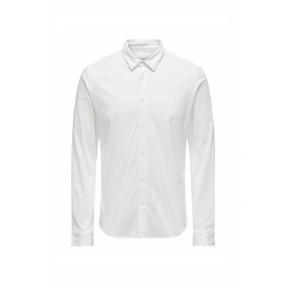 Image of Only &amp; Sons Men&#039;s Onsrobin Button Under Ls Stretch Shirt Long Sleeve, Bright White, XXL