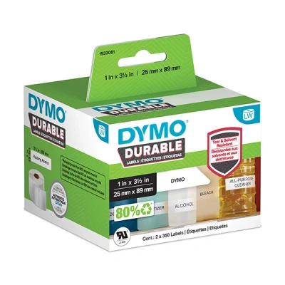 Image of DYMO LW Durable Industrial Labels for LabelWriter Label Printers, White Poly, 25 x 89 mm, 2 Rolls of 350 (1933081)