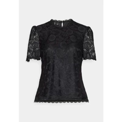 Image of PIECES Women&#039;s Pcolline Ss Lace Top Noos Bc T Shirt, Black, M