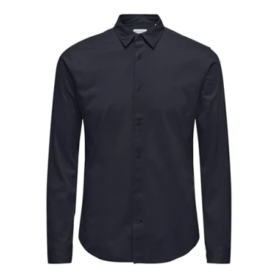 Image of ONLY &amp; SONS Men&#039;s Onsrobin B/U LS Stretch Shirt Noos, Dark Navy, S