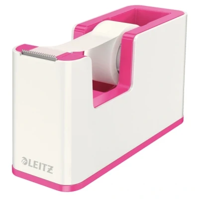 Image of Leitz Tape Dispenser, Heavy Base with Tape, Wow Range, White/Metallic Pink