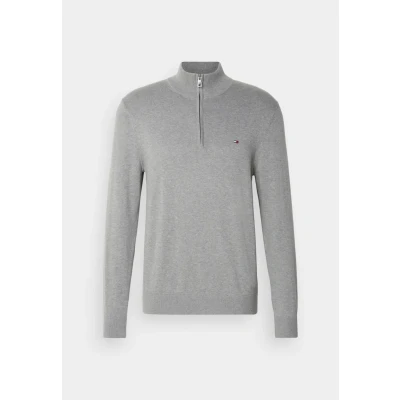 Image of Tommy Hilfiger Essential ZIP MOCK Jumper, Men&#039;s, Size: XL, Medium grey heather