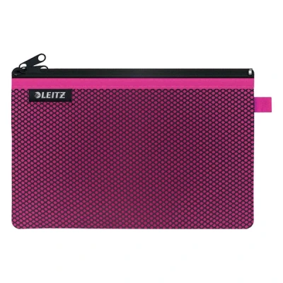Image of Leitz Wow 2 Pocket Pencil Case, Nylon Zip, Washable, Ideal Storage, Large (23x15cm) Pink