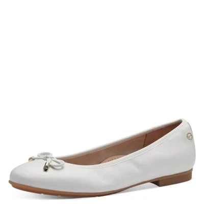 Image of Tamaris COMFORT Damen Ballerinas aus Leder mit Schleife, Weiß (White), 38 EU