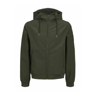 Image of JACK &amp; JONES Men&#039;s Jjebasic Softshell Hood Noos Jacket, dark green, M
