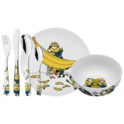 Image of WMF Minions Children&#039;s Crockery Set 6 Pieces with Cutlery Stainless Steel from 3 Years Polished Cromargan Dishwasher Safe