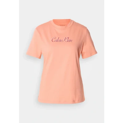 Image of Calvin Klein Jeans Classic LOGO TEE Print Tshirt, Women&#039;s, Size: XXS, Powder orange