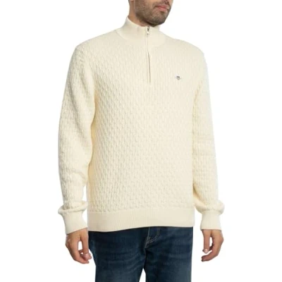 Image of GANT Textured HALF ZIP Jumper, Men&#039;s, Size: XL, Cream