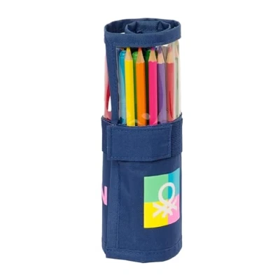 Image of Safta Benetton Cool Roll up Pencil Case, Children&#039;s Ideal for Children from 5 to 14 Years, Comfortable and Versatile, Quality Resistance, 7 x 20 cm, Navy Blue, Navy, Estándar, Casual,