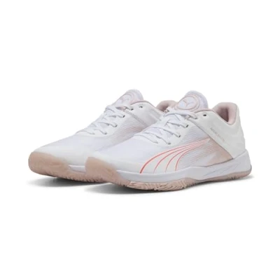 Image of Puma Accelerate Turbo Handball shoes, Women&#039;s, Size: 8.5, White/glowing red/rose quartz/alpine snow Textile