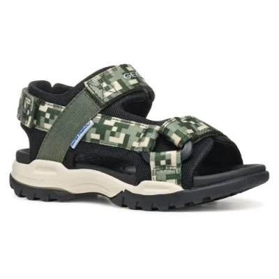 Image of Geox Borealis BOY Walking sandals for kids, Size: 10K, Green/black Textile