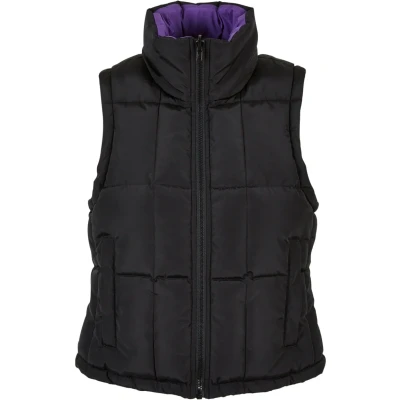 Image of Urban Classics Reversible Cropped Puffer Waistcoat, Women&#039;s, Size: XS, Black realviolet