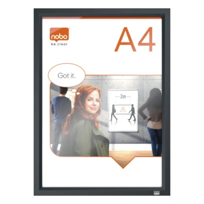Image of Nobo A4 Poster Frame With Black Clip Frame, Wall Mountable Sign Holder, Through Corner Fixing, Mitred Corners, Impression Pro, Black, 1915579