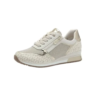 Image of MARCO TOZZI Women&#039;s Flat Trainers with Laces Leisure, Cream Comb, 6.5 UK