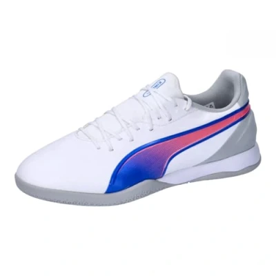 Image of Puma KING Match IT Indoor football boots, Men&#039;s, Size: 10, White/bluemazing/flat light gray Imitation leather/ textile
