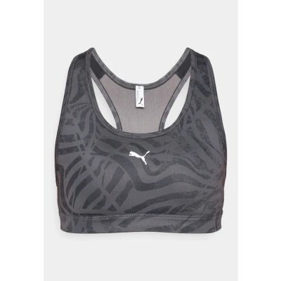 Image of Puma BRA Padded Ribbon Stripe Print Medium support sports bra, Women&#039;s, Size: XS, Dusky gray