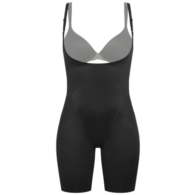 Image of Spanx Thinstincts 2.0 Openbust Midthigh Bodysuit Body, Women&#039;s, Size: 6, Very black