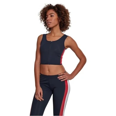 Image of Urban Classics Ladies SIDE Stripe Cropped ZIP Top, Women&#039;s, Size: XL, Navy/firered/white