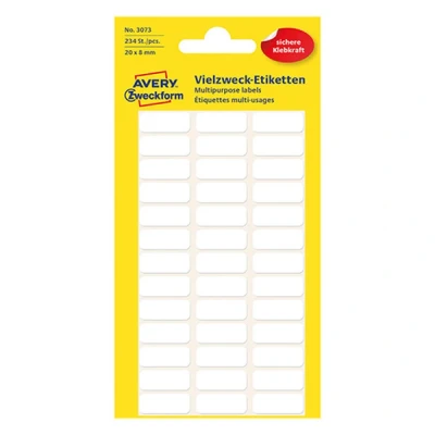 Image of Avery Zweckform 3073 Household Labels Self Adhesive (20 x 8 mm, 234 Stickers on 6 Sheets, Multi Purpose for Home, School and Office Labelling Numbering) Blank, White