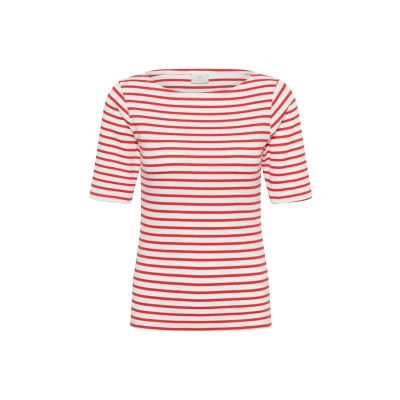 Image of Kaffe Kaliddy Boatneck Tshirt Print Tshirt, Women's, Size: 16, Chalk poppy red stripes