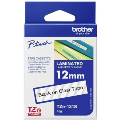 Image of Brother TZe 131S Labelling Tape Cassette, Black on Clear, 12mm (W) x 4M (L), Laminated, Genuine Supplies