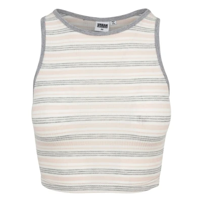 Image of Urban Classics Ladies RIB Stripe Cropped TOP Top, Women&#039;s, Size: Medium, Pink/white/grey