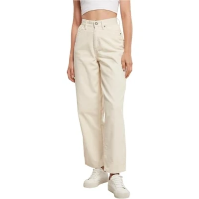 Image of Urban Classics Ladies HIGH Waist 90 ́S WIDE LEG Corduroy Pants Trousers, Women&#039;s, Size: 34x28, Whitesand