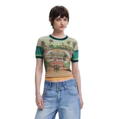 Image of Desigual Landscape Print Tshirt, Women&#039;s, Size: 12, Green