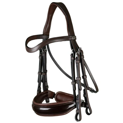 Image of Dyon Double bridle with wide patent leather noseband