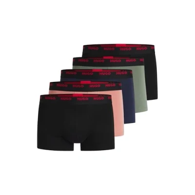 Image of HUGO Men&#039;s Trunk Five Pack of Stretch Cotton Short Leg Boxer Shorts with Logos on Waistband, Open Miscellaneous978, S
