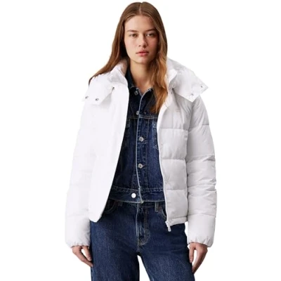 Image of Calvin Klein Jeans Matte Monologo Puffer Short Winter jacket, Women&#039;s, Size: XL, Bright white