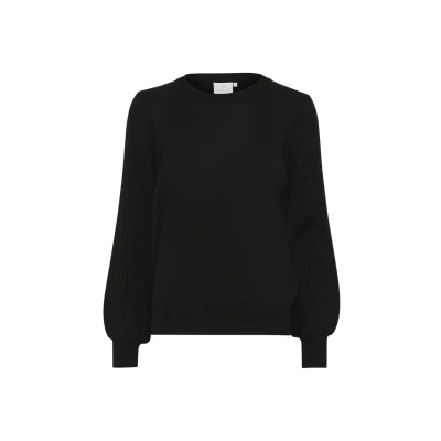 Image of Kaffe Women&#039;s Pullover Round Neck Regular Fit Long Sleeves Textured Knit, Black Deep, M