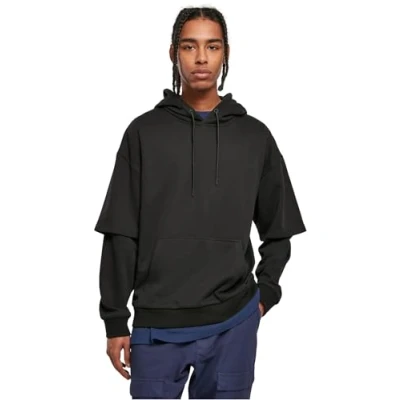 Image of Urban Classics Doublesleeve Hoodie, Men&#039;s, Size: 5XL, Black