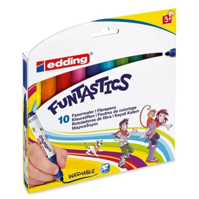 Image of edding Funtastics 14 Colouring Pens for Children, Set of 10, Bullet Tip 3 mm, Fun on Light Paper and Cardboard, Washable from Skin Textiles