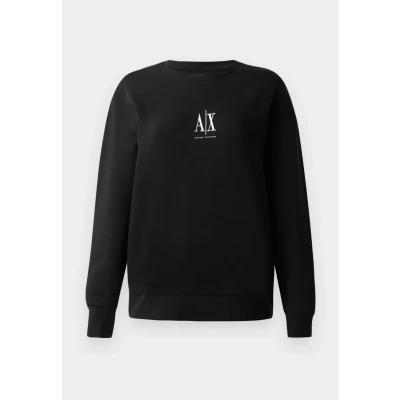 Image of Armani Exchange Women&#039;s Icon Project, Embroidered Logo, Crewneck Sweatshirt, Black, L