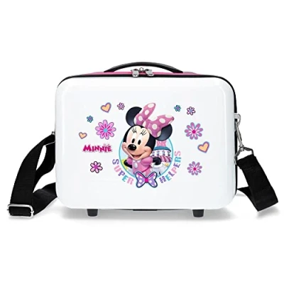Image of Joumma Disney Minnie Helpers Cabin Suitcase, Children&#039;s Made of ABS, a Durable Material, Four Double Wheels with Multi Directional Swivel, Side Combination Lock, white, 29x21x15 cms,
