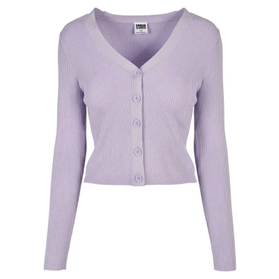 Image of Urban Classics Ladies Short RIB KNIT Cardigan Cardigan, Women&#039;s, Size: XXL, Lilac
