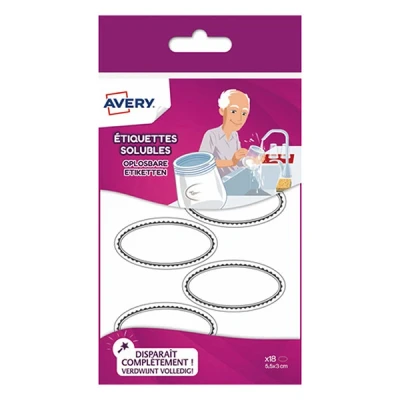 Image of Avery SOLUB18 18 Soluble Oval Labels 55 x 29 mm White with Grey Trim