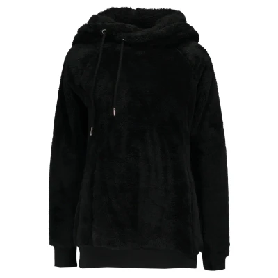 Image of Urban Classics Teddy Hoodie, Women&#039;s, Size: Small, Black