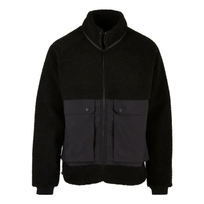 Image of Urban Classics Short Raglan Sherpa Fleece jacket, Men&#039;s, Size: Large, black