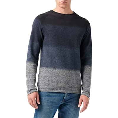 Image of JACK &amp; JONES Mens JJ Hill Crew Sn Jumper, Navy Blazer/Detail: Gradient, XXL